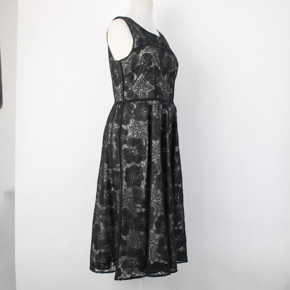 Ann Taylor Dress Sz 4 Black Grey Floral Lined Zip Nylon Polyester Dress - Picture 6 of 16